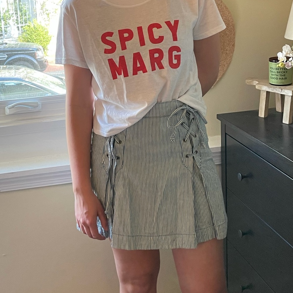 Free People Blue Seersucker Lace Up Skirt